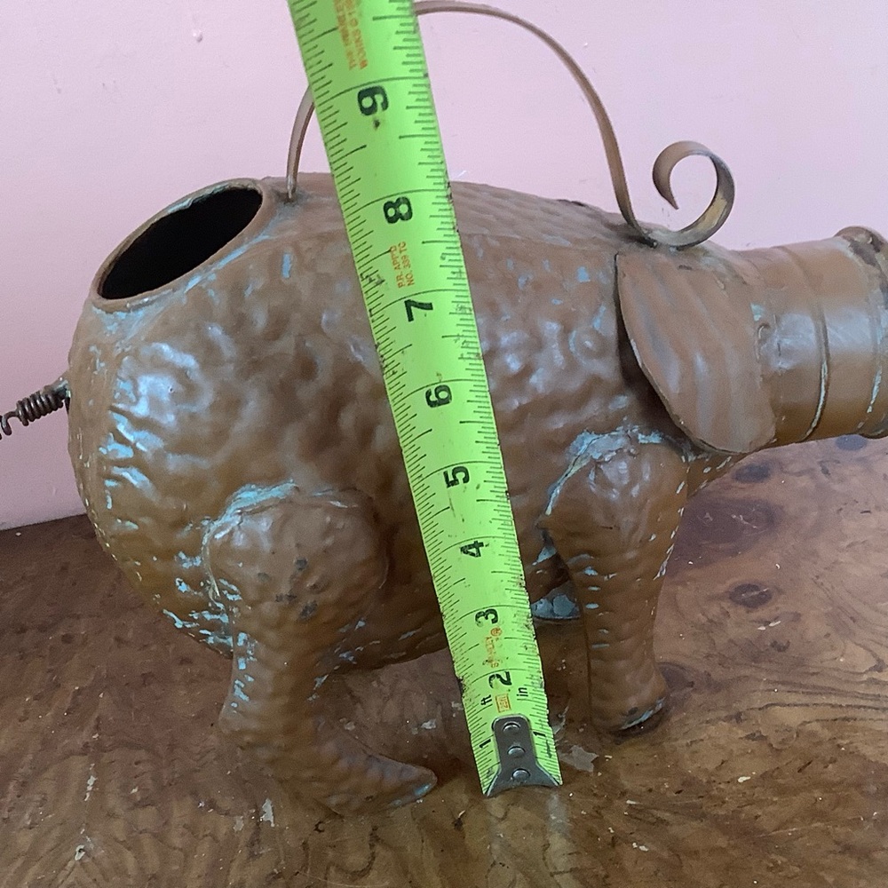 Brown Metal Pig Sculpture Watering Can - Decorative Home Art - Picture 3 of 13